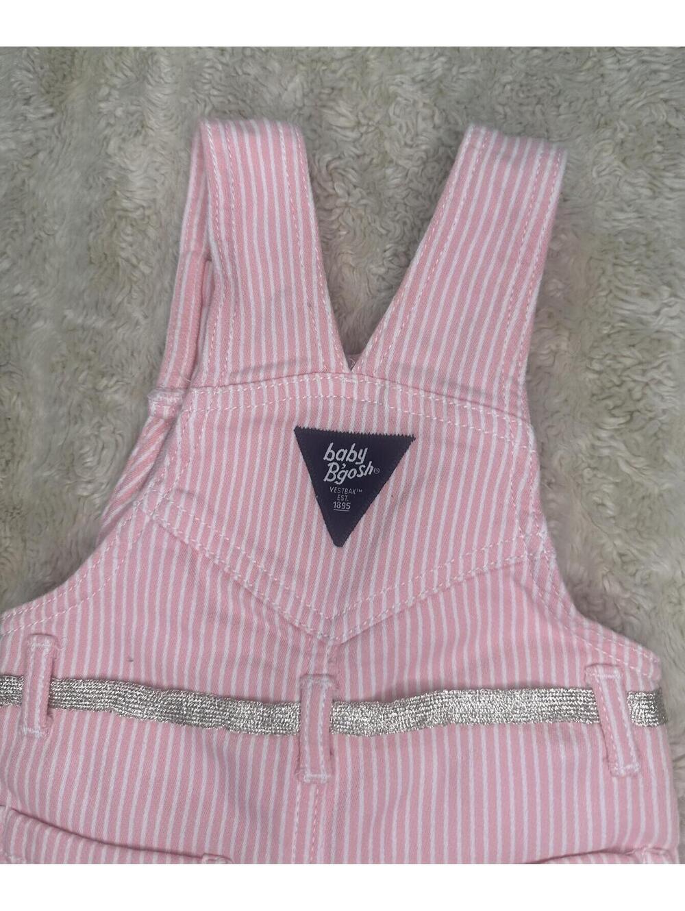 baby B'gosh classic pink/white striped cotton-blend overalls Size 9M - Picture 6 of 8